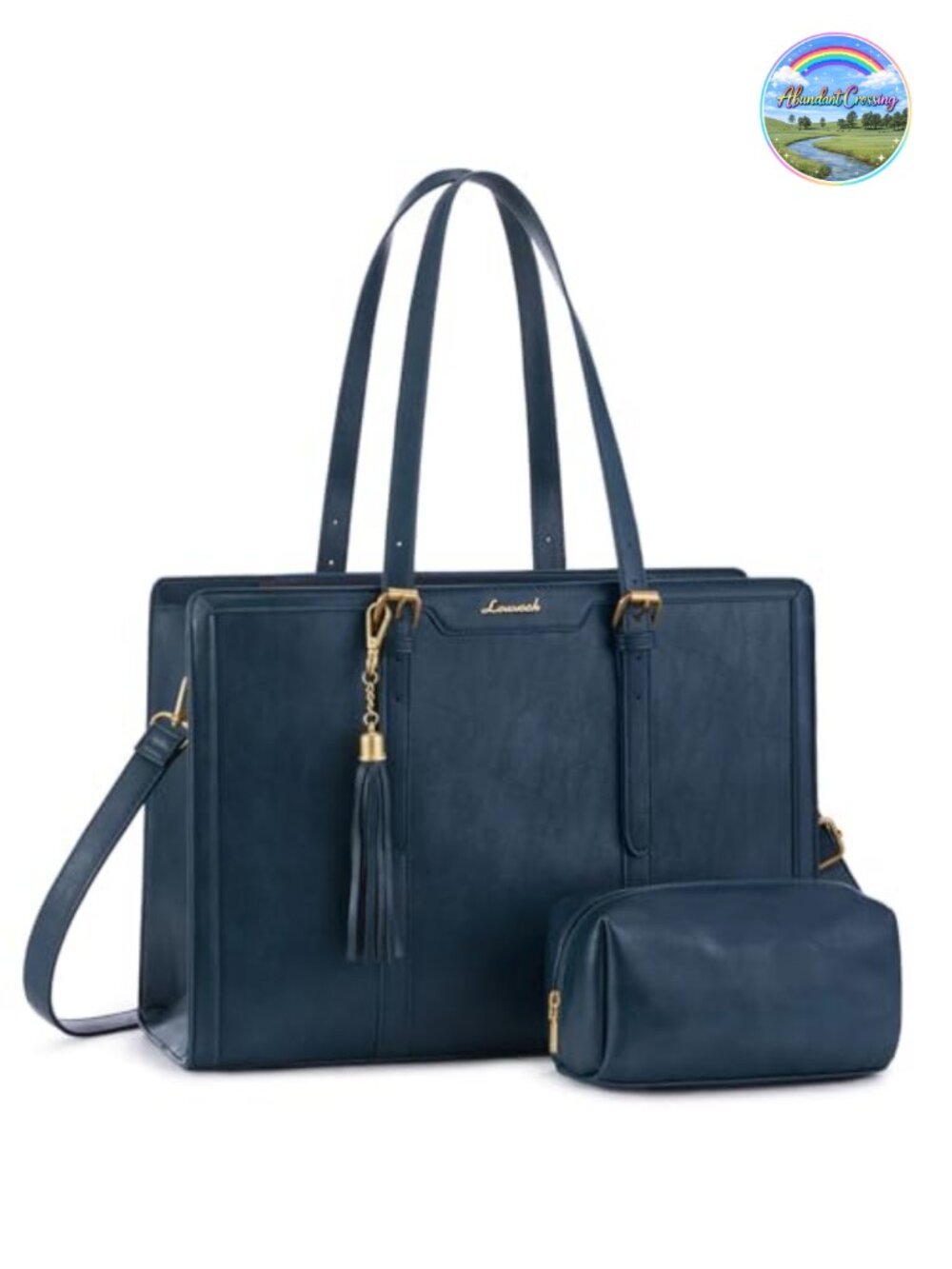 Vintage Faux Leather Laptop Tote Bag for Women, Work Bag with Clutch, Stands